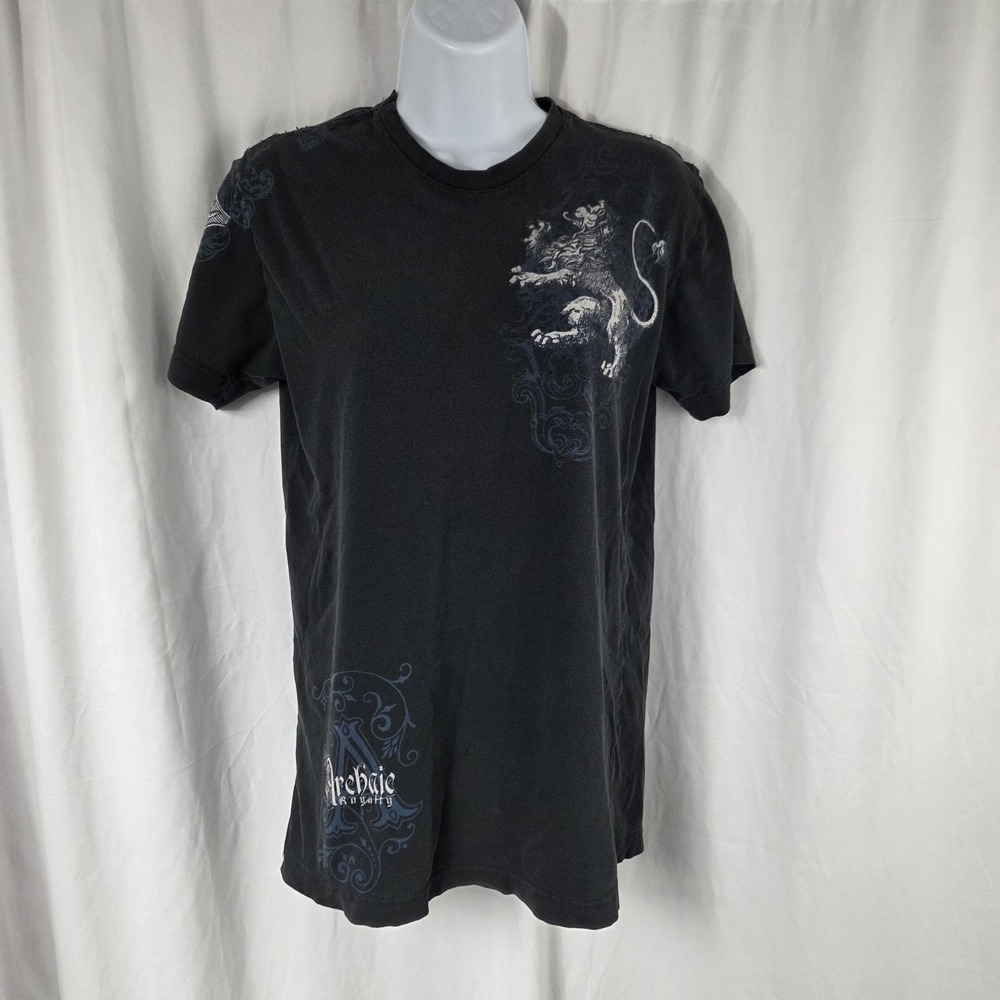 Archaic Shirt Mens Small Black Lion Crest Graphic Tee Top Royalty Back Print